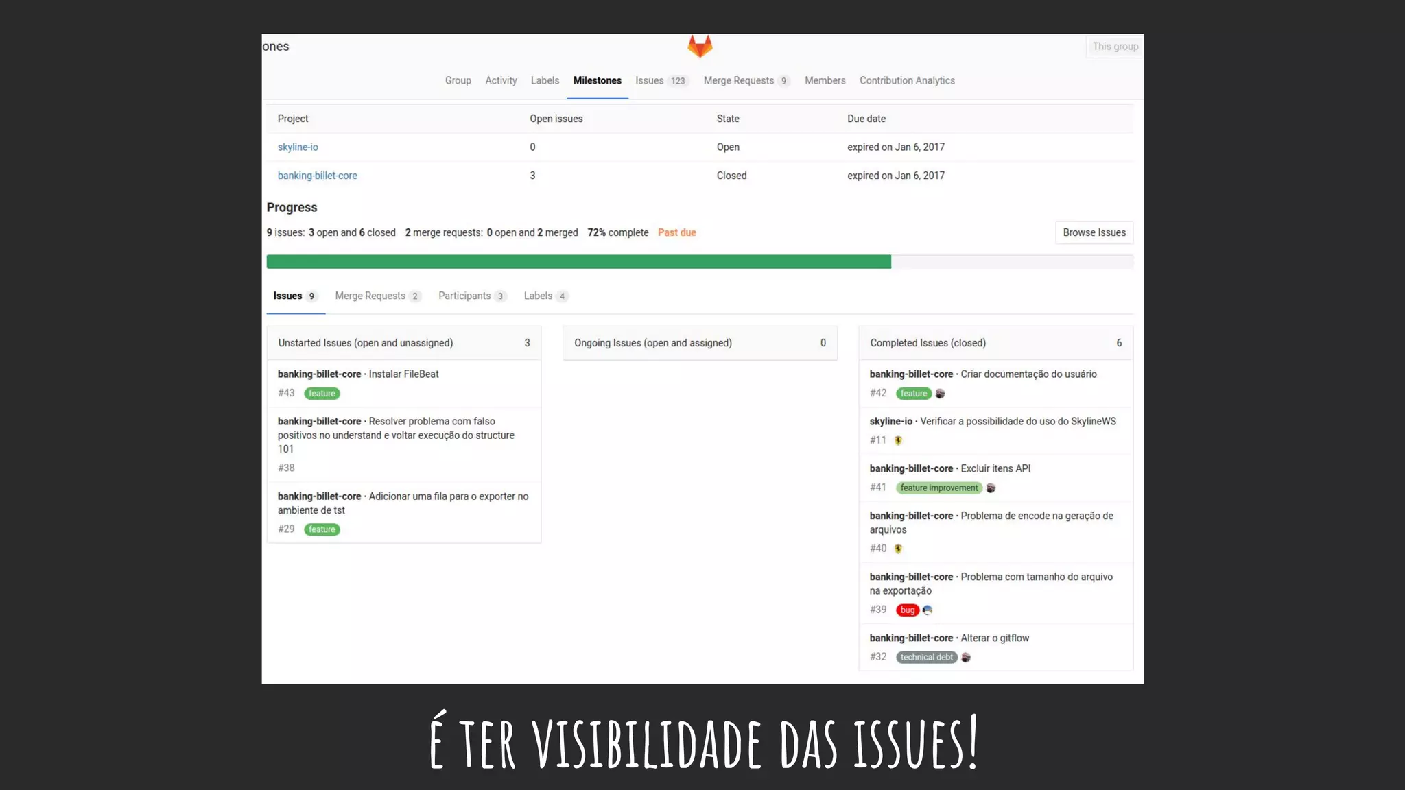 é ter visibilidade das issues!
 