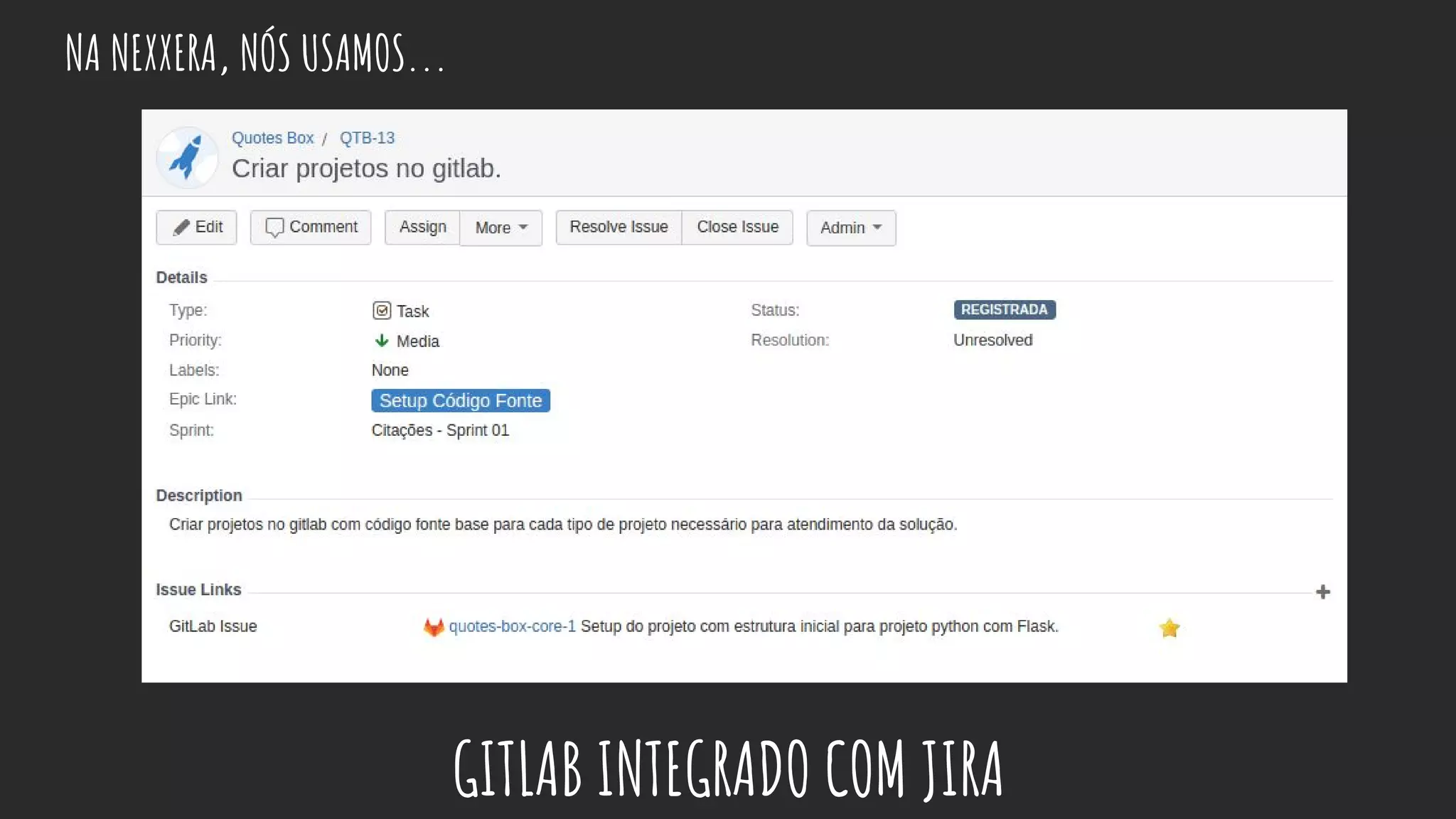 NA NEXXERA, NÓS USAMOS...
GITLAB INTEGRADO COM JIRA
 
