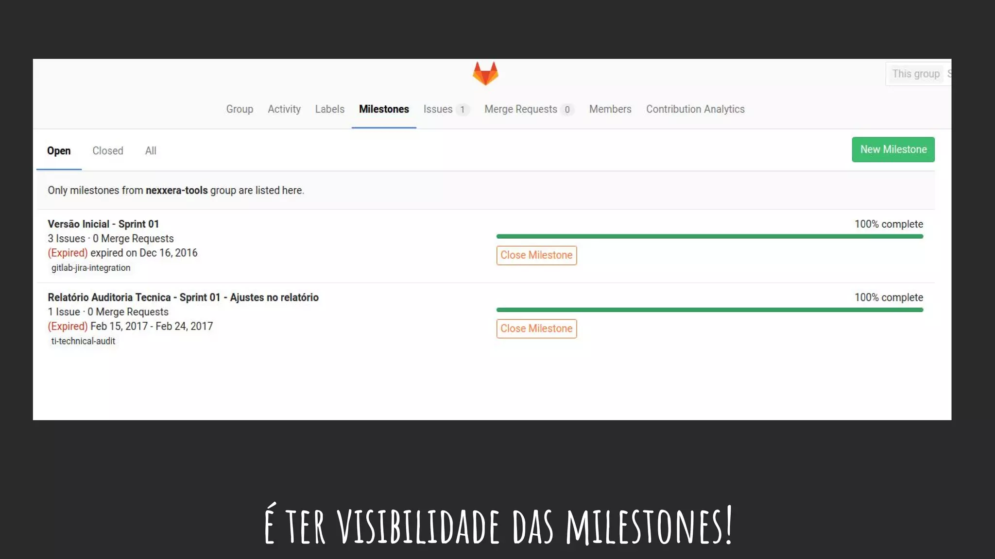 é ter visibilidade das milestones!
 