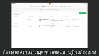 é ver de forma clara os ambientes onde a aplicação está rodando!
 