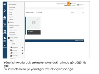 Yönetici -Ayarlardaki sekmeler yukarıdaki resimde gördüğünüz
gibi.
Bu sekmelerin ne işe yaradığını tek tek açıklayacağız.
 