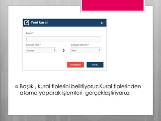  Başlık , kural tiplerini belirliyoruz.Kural tiplerinden
atama yaparak işlemleri gerçekleştiriyoruz
 