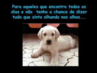 Para aqueles que encontro todos os
dias e não tenho a chance de dizer
tudo que sinto olhando nos olhos...
 