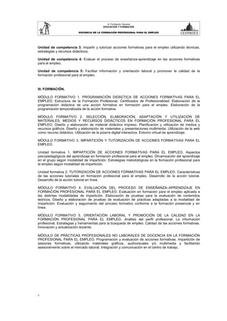 Docencia de la formación profesional para el empleo | PDF