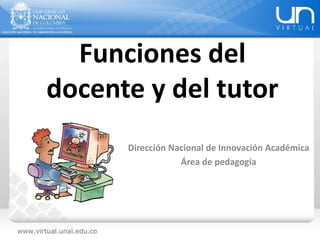 Funciones del
docente y del tutor
Dirección Nacional de Innovación Académica
Área de pedagogía
 