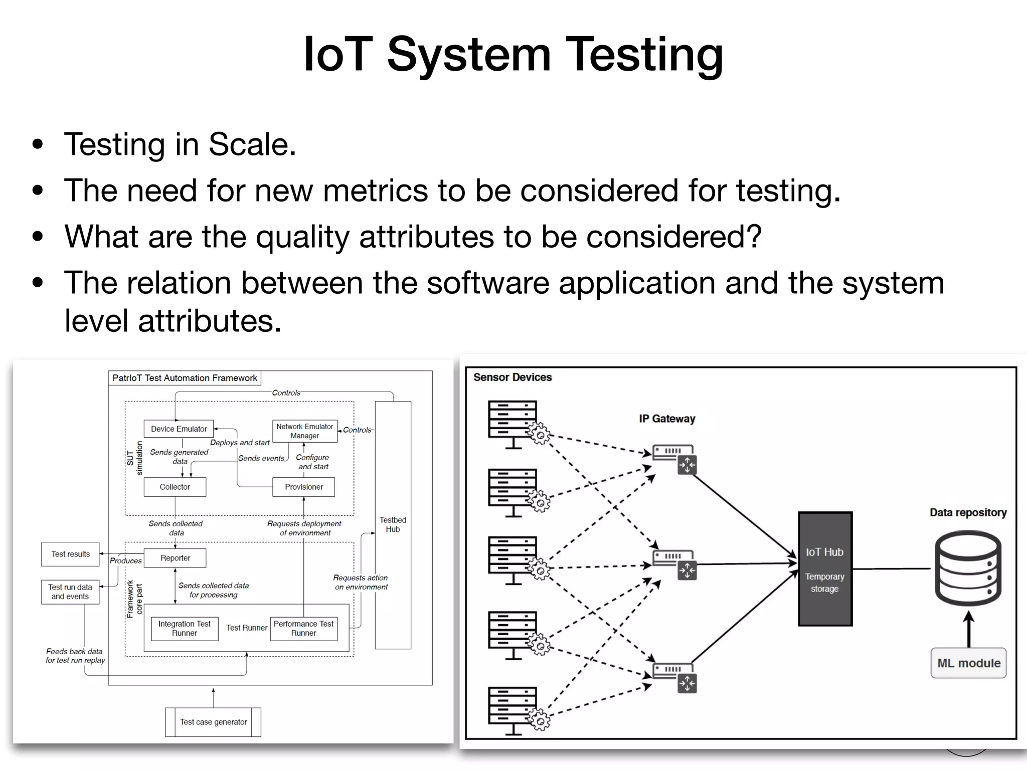 Computer Science
KARLSTAD UNIVERSITY
Department of Computer Science
Bestoun S. Ahmed, Ph.D.
IoT System Testing
• Testing in Scale. 

• The need for new metrics to be considered for testing. 

• What are the quality attributes to be considered? 

• The relation between the software application and the system
level attributes.
27
 