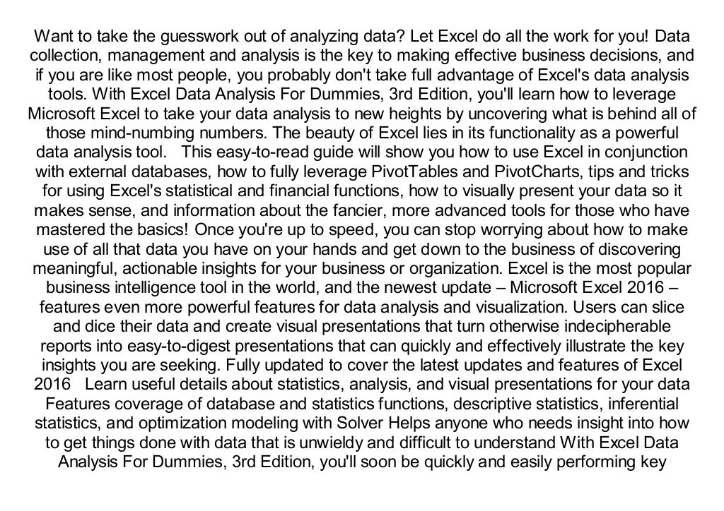  PDF Excel Data Analysis For Dummies