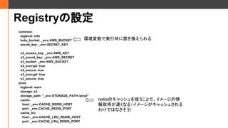 RegistryO
common:
loglevel: info
boto_bucket: _env:AWS_BUCKET
secret_key: _env:SECRET_KEY
s3_access_key: _env:AWS_KEY
s3_secret_key: _env:AWS_SECRET
s3_bucket: _env:AWS_BUCKET
s3_encrypt: true
s3_secure: true
s3_encrypt: true
s3_secure: true
prod:
loglevel: warn
storage: s3
storage_path: "_env:STORAGE_PATH:/prod"
cache:
host: _env:CACHE_REDIS_HOST
port: _env:CACHE_REDIS_PORT
cache_lru:
host: _env:CACHE_LRU_REDIS_HOST
port: _env:CACHE_LRU_REDIS_PORT
hǌgЕräQ
redisΥåʹȤǡ`
ȡä٤ʤ루`å夵
櫓ǤϤʤ
 