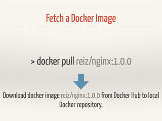 Build - Dockerfile
> docker build -t reiz/nginx:1.0.0 .
docker image => reiz/nginx:1.0.0
 