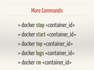 Run a Docker Container
> docker run reiz/nginx:1.0.0
Creates a Docker container out of the Docker image reiz/nginx:1.0.0.
...