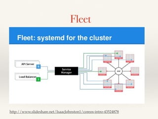 Fleet
http://www.slideshare.net/IsaacJohnston1/coreos-intro-43524878
 