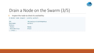 Drain a Node on the Swarm (3/5)
6. Inspect the node to check its availability:
 