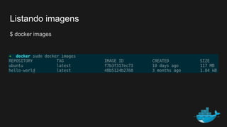 Listando imagens
$ docker images
 