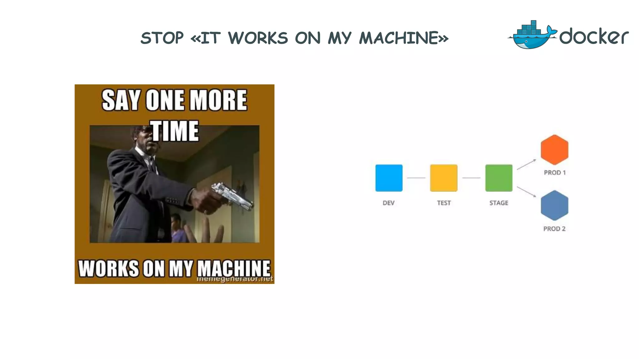 STOP «IT WORKS ON MY MACHINE»
 