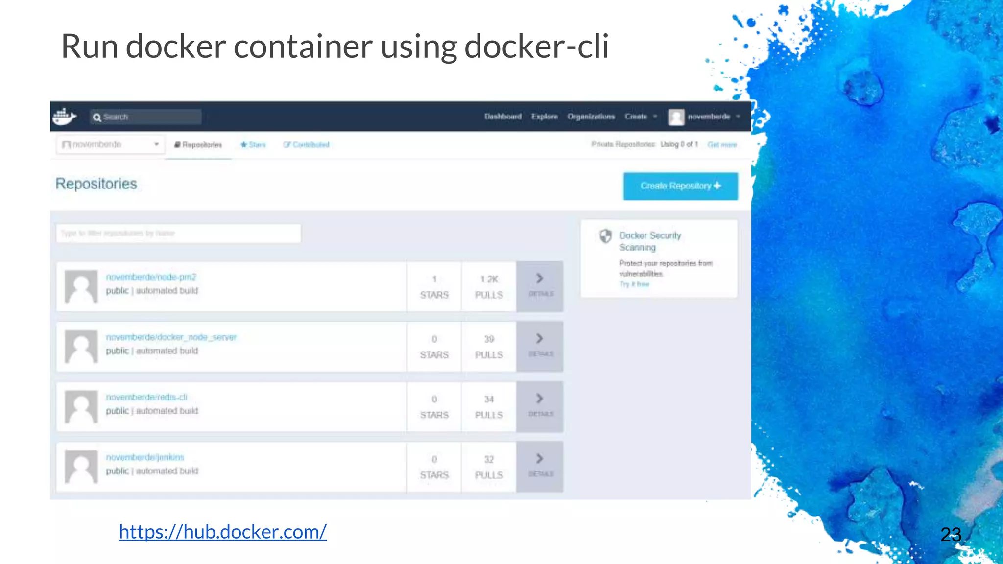 23
Run docker container using docker-cli
https://hub.docker.com/
 