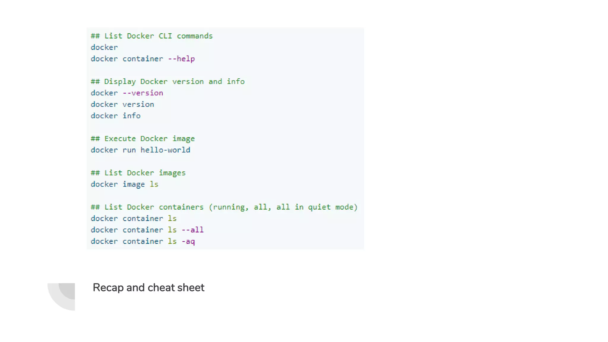 Recap and cheat sheet
 