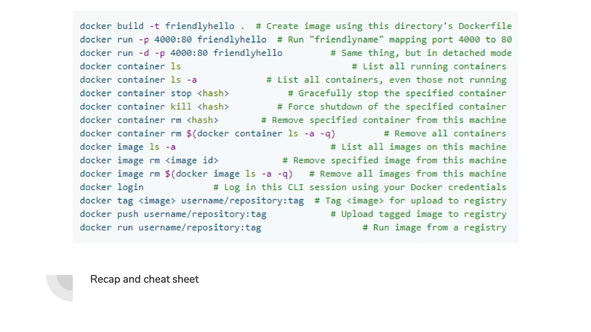 Recap and cheat sheet
 