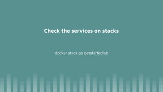 Check the services on stacks
docker stack ps getstartedlab
 