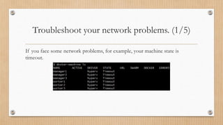 Troubleshoot your network problems. (1/5)
If you face some network problems, for example, your machine state is
timeout.
 