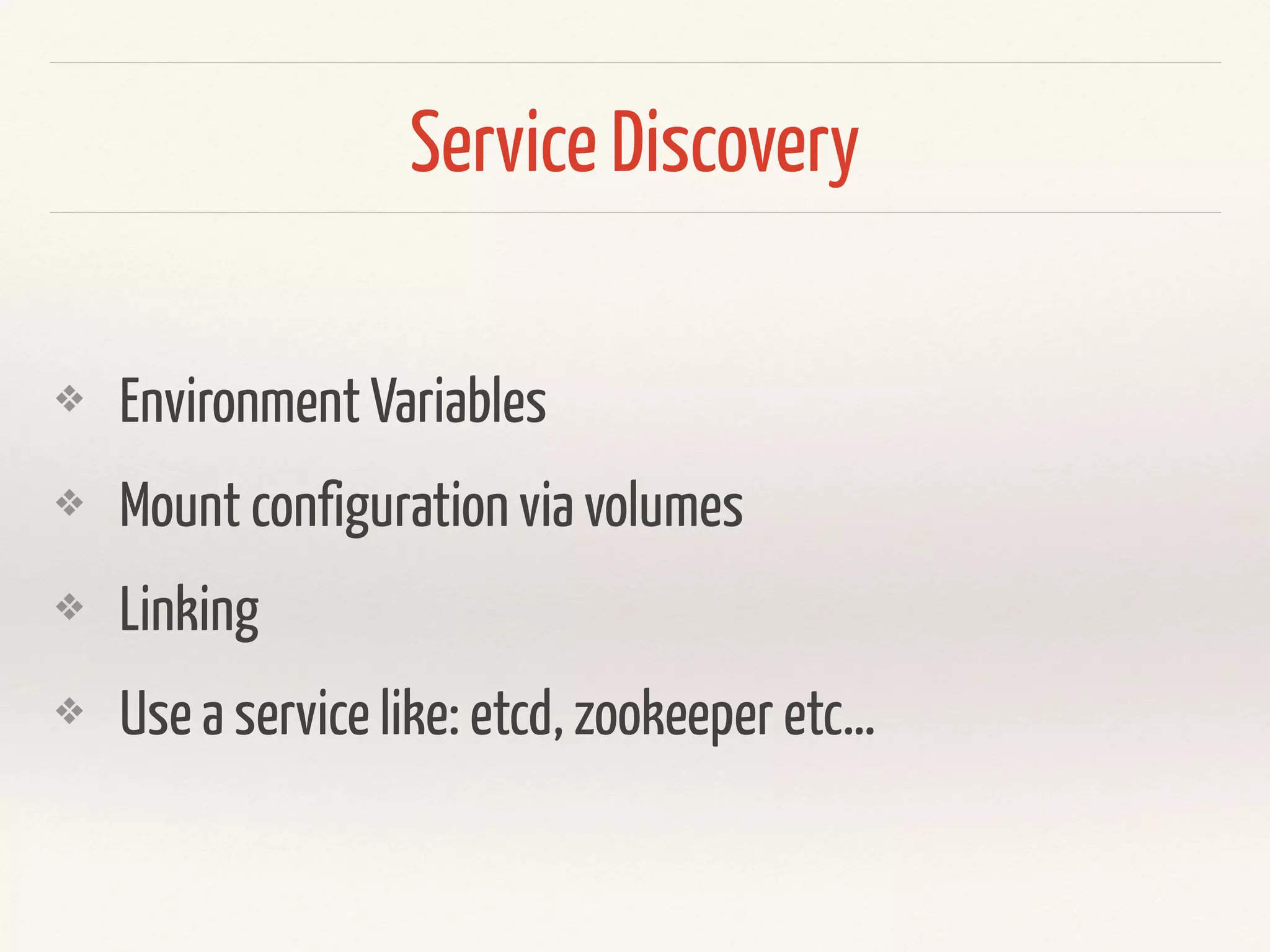 Docker Compose
api:
image: versioneye/rails_api:2.5.7
ports:
- "9090:9090"
container_name: "api"
links:
- mongodb:db
- elasticsearch:es
mongodb:
image: reiz/mongodb:2.6.6_2
container_name: “mongodb"
elasticsearch:
image: reiz/elasticsearch:0.9.1
container_name: "elasticsearch"
docker-compose.yml
describes a whole
set of Docker
containers
 