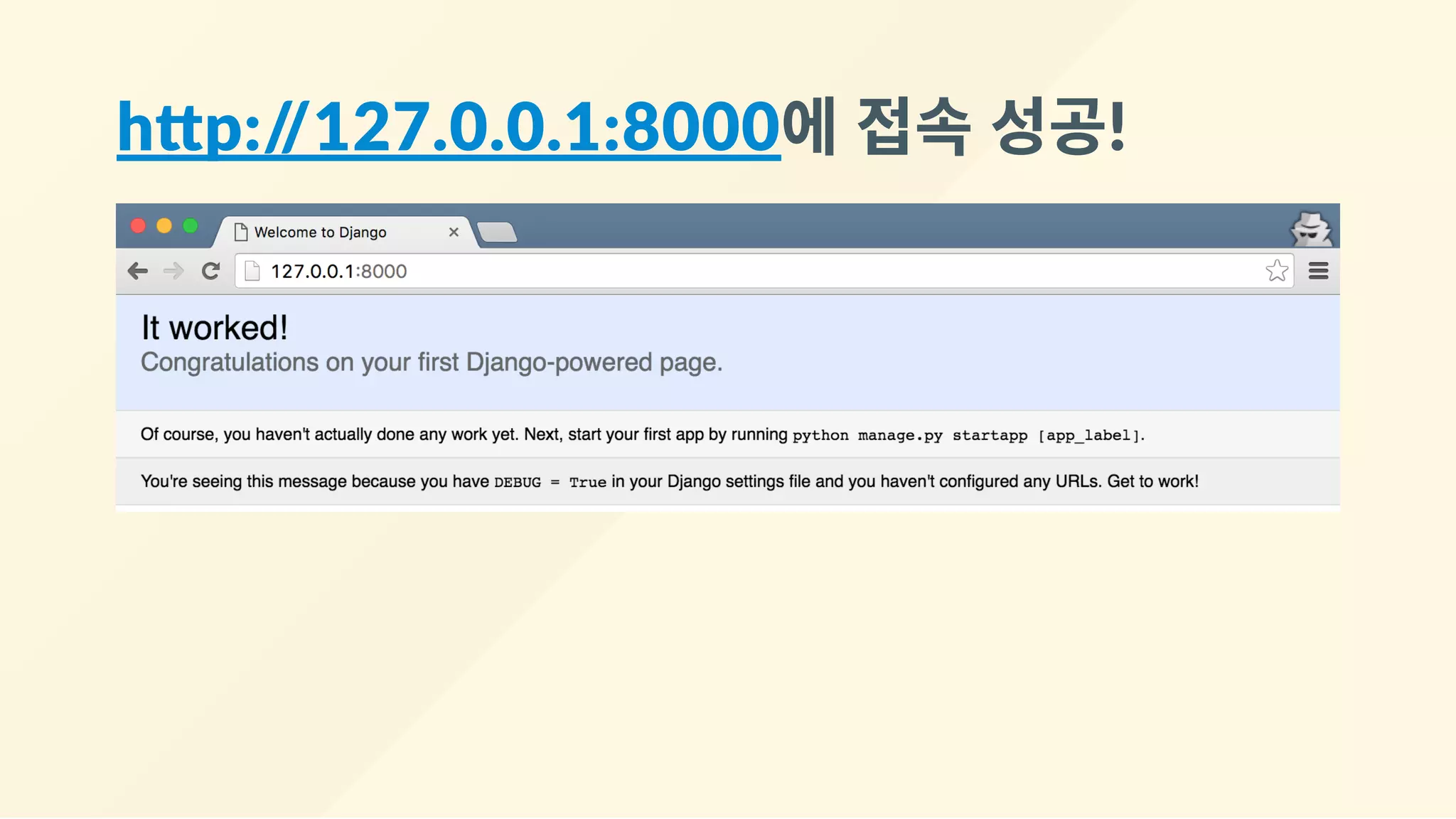 h p://127.0.0.1:8000에 접속 성공!
 