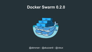 Docker Swarm 0.2.0
@abronan - @aluzzardi - @vieux
 
