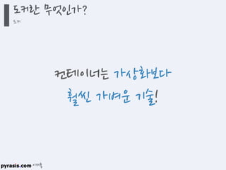 이재홍
도커란 무엇인가?
도커
컨테이너는 가상화보다
훨씬 가벼운 기술!
 