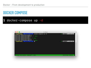 Docker - From development to production
DOCKER COMPOSE
$ docker-compose up -d
 