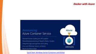 Docker with Azure
Quick Start: Windows Server Containers and Docker
 