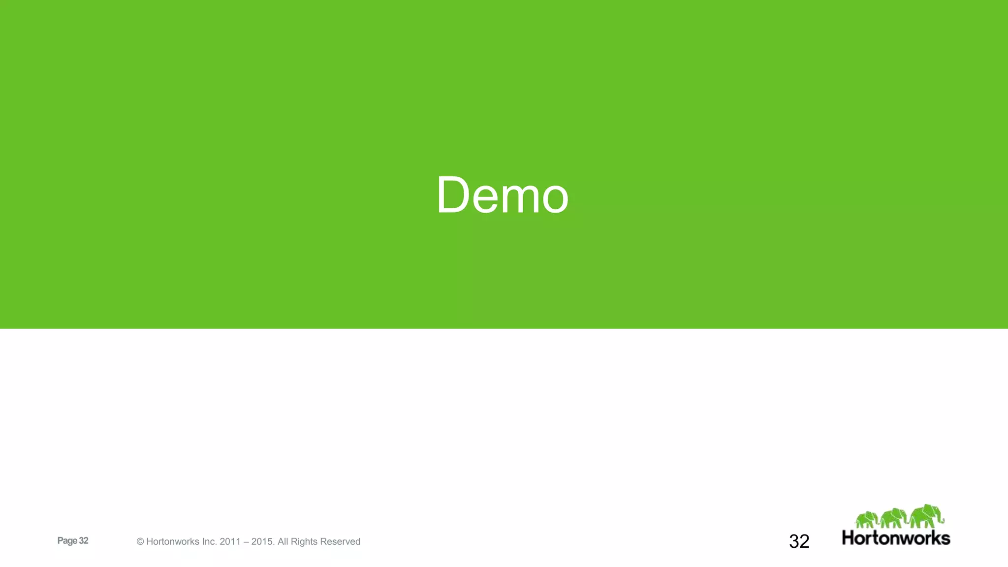 Page32 © Hortonworks Inc. 2011 – 2015. All Rights Reserved
Demo
32
 