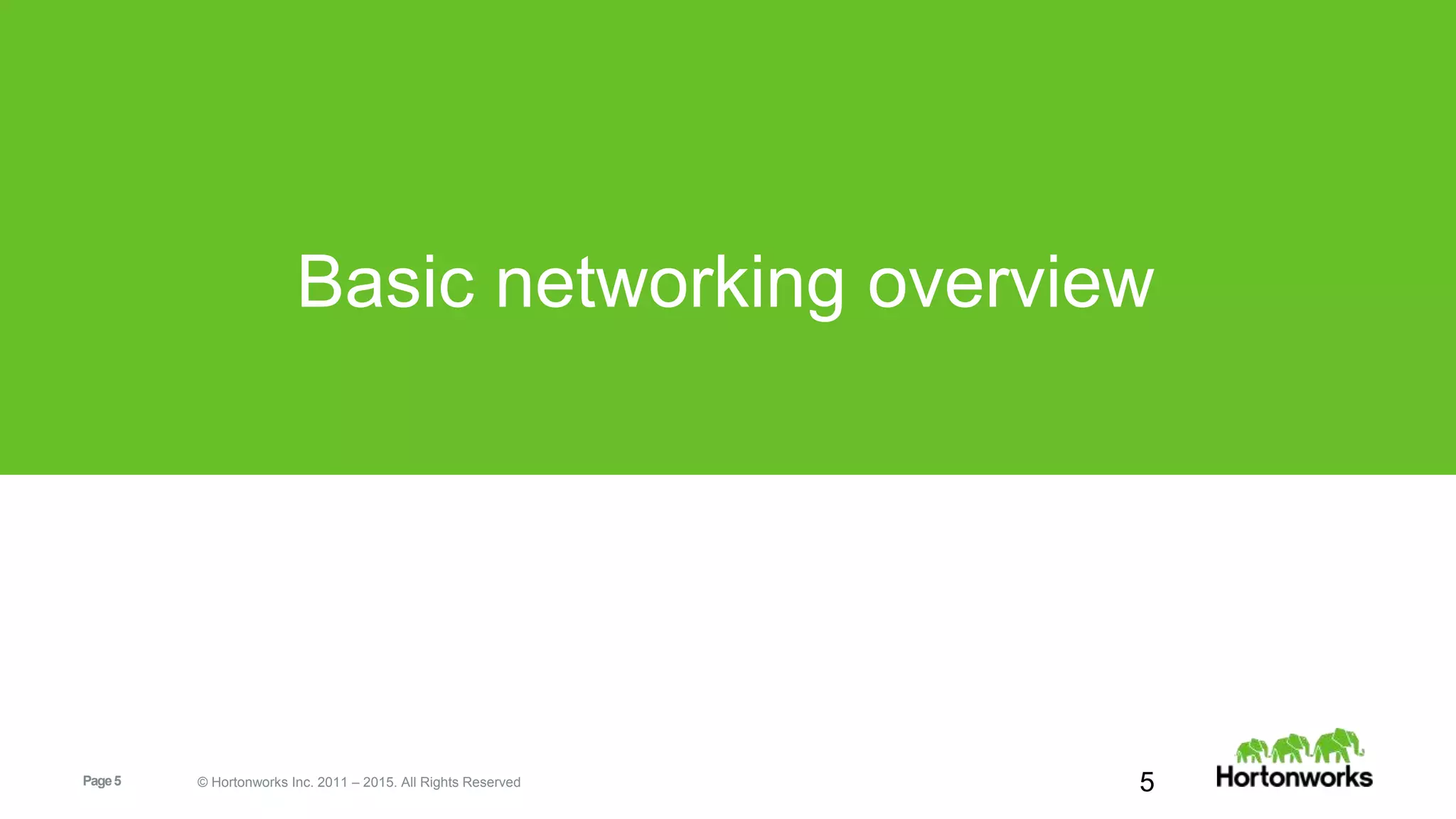 Page5 © Hortonworks Inc. 2011 – 2015. All Rights Reserved
Basic networking overview
5
 