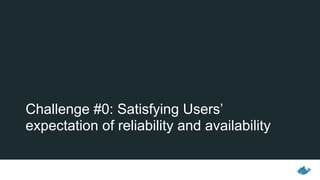 Challenge #0: Satisfying Users’
expectation of reliability and availability
 
