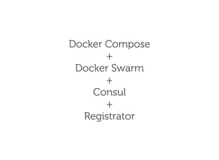 Docker Compose
+
Docker Swarm
+
Consul
+
Registrator
 