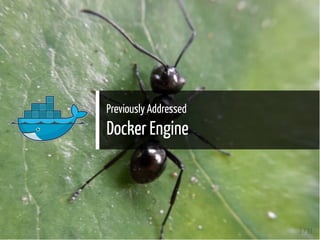 Previously Addressed
Docker Engine
3 / 31
 