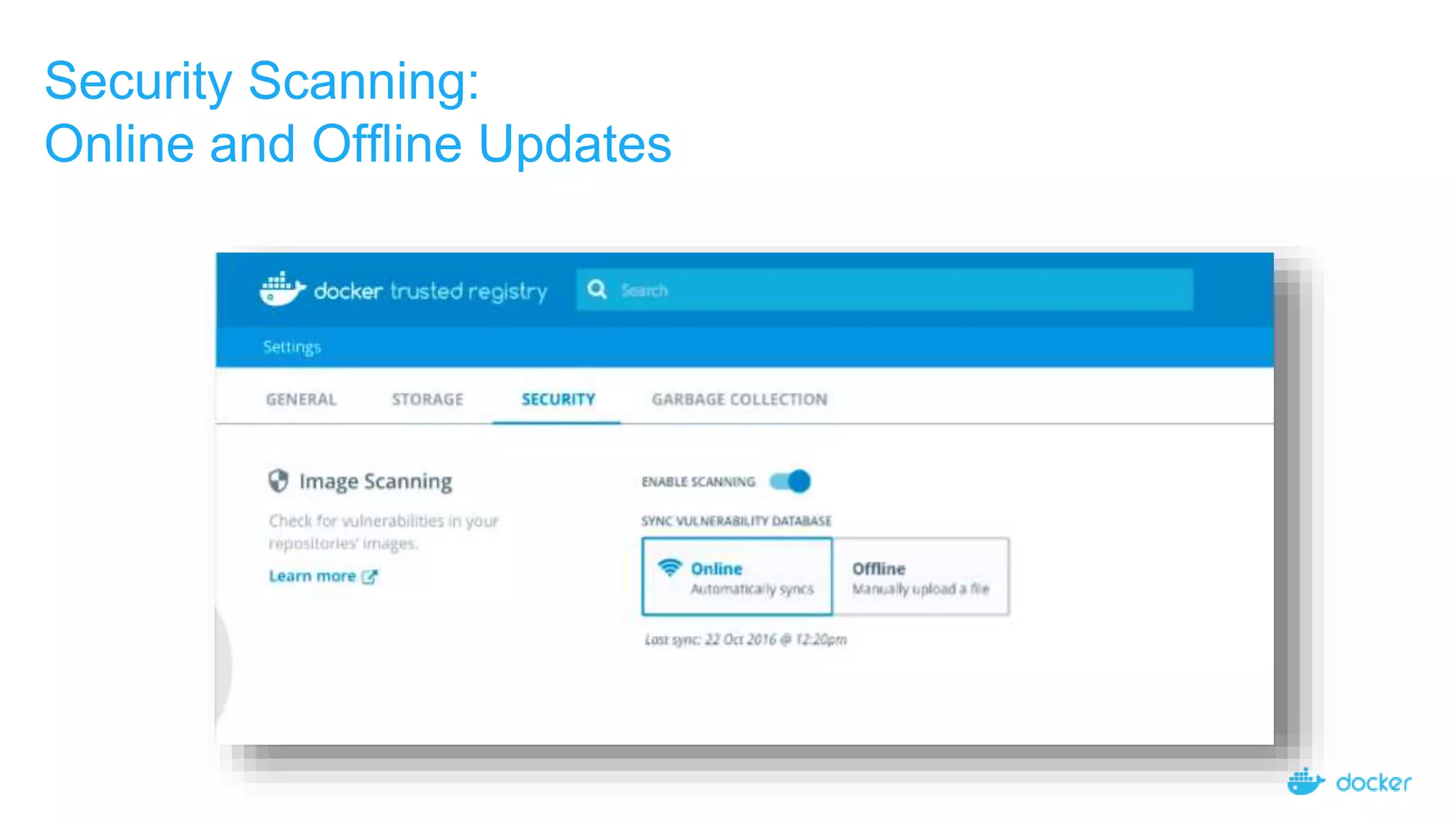 Security Scanning:
Online and Offline Updates
 