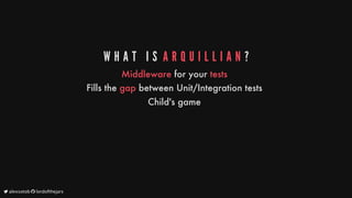 W H A T 	 I S 	A R Q U I L L I A N ?
Middleware
for
your
tests
Fills
the
gap
between
Unit/Integration
tests
Child's
game
	alexsotob		lordofthejars
 