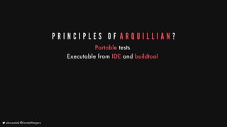 P R I N C I P L E S 	 O F 	A R Q U I L L I A N ?
Portable
tests
Executable
from
IDE
and
buildtool
	alexsotob		lordofthejars
 