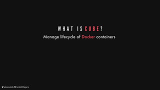 W H A T 	 I S 	C U B E ?
Manage
lifecycle
of
Docker
containers
	alexsotob		lordofthejars
 