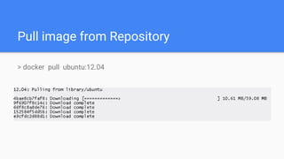 Pull image from Repository
> docker pull ubuntu:12.04
 