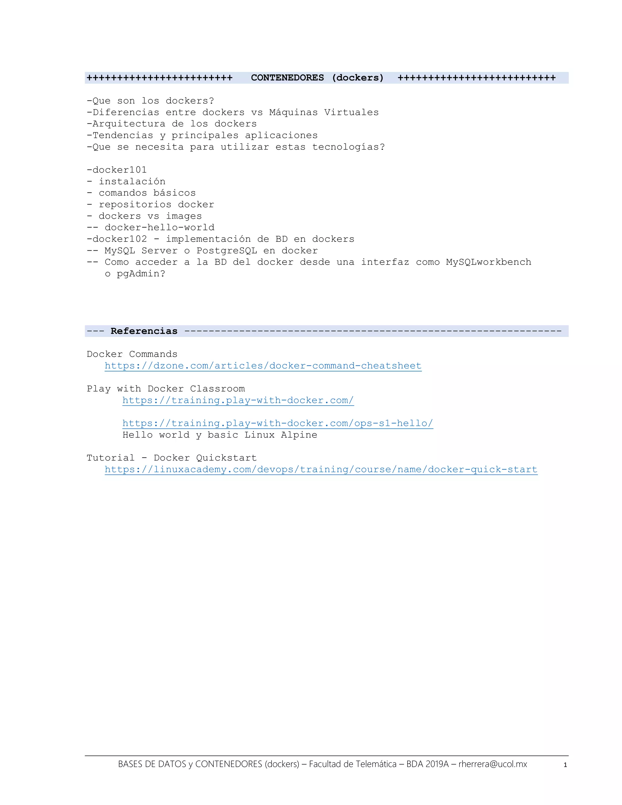 Docker 101 - dockers y Bases de Datos DB | PDF | Databases | Computer ...