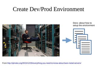Create Dev/Prod Environment
From:http://qtmoko.org/2015/12/26/everything-you-need-to-know-about-bare-metal-servers/
Docs: about how to
setup the environment
 