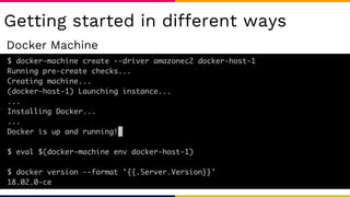 Getting started in different ways
Docker Machine
 