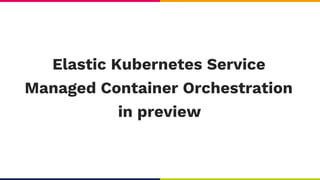 Managed Container Orchestration
Elastic Kubernetes Service
in preview
 