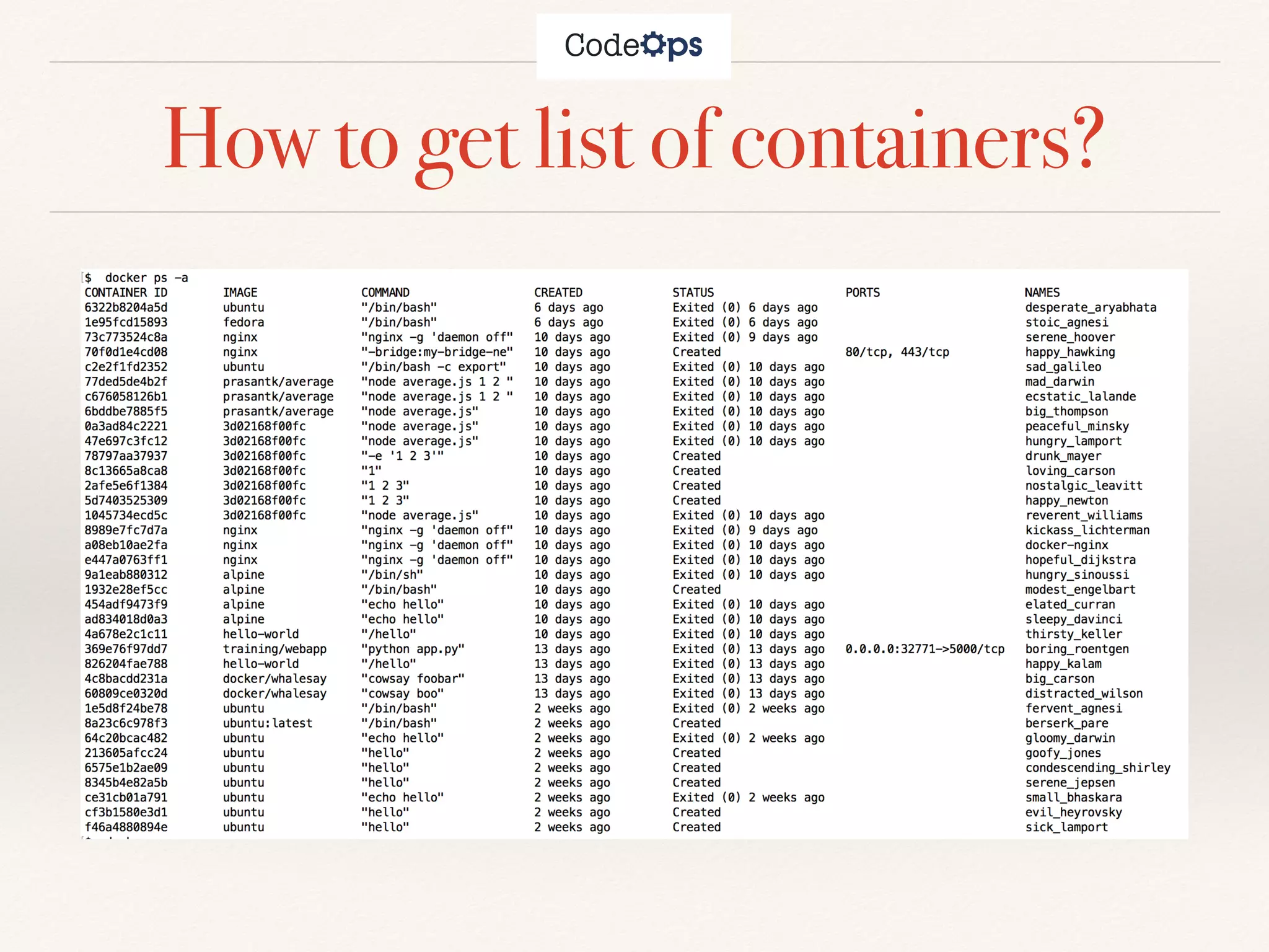 How to get list of containers?
 