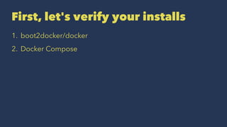 First, let's verify your installs
1. boot2docker/docker
2. Docker Compose
 