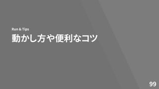 動かし方や便利なコツ
Run & Tips
99
 