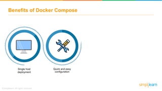 Benefits of Docker Compose
Quick and easy
configuration
Single host
deployment
 