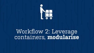 Workﬂow 2: Leverage
containers, modularise
 