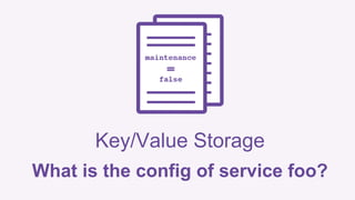 Key/Value Storage 
What is the config of service foo? 
 