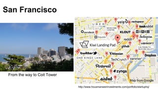 San Francisco
Map from Google
http://www.housmanweirinvestments.com/portfolio/startuphq/
From the way to Coit Tower
 